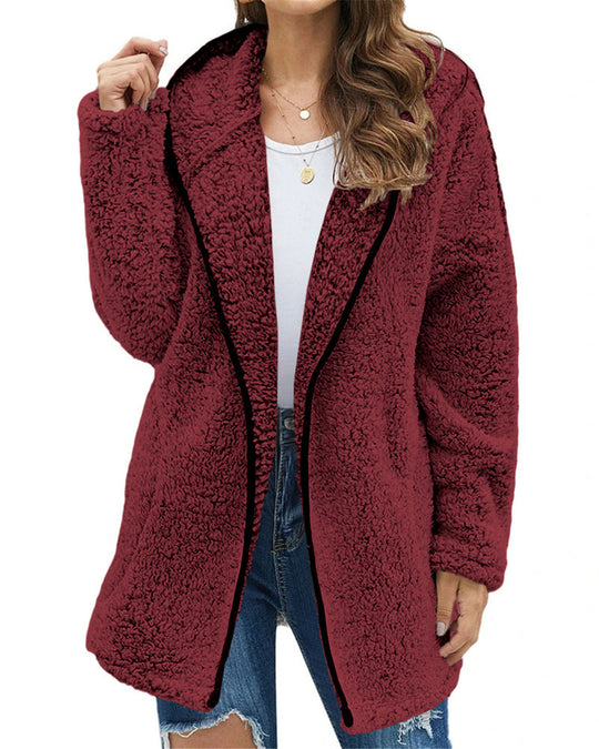 Damen Flauschige Kapuzenjacke im oversized Schnitt mit Eingrifftaschen und Reißverschluss R&B