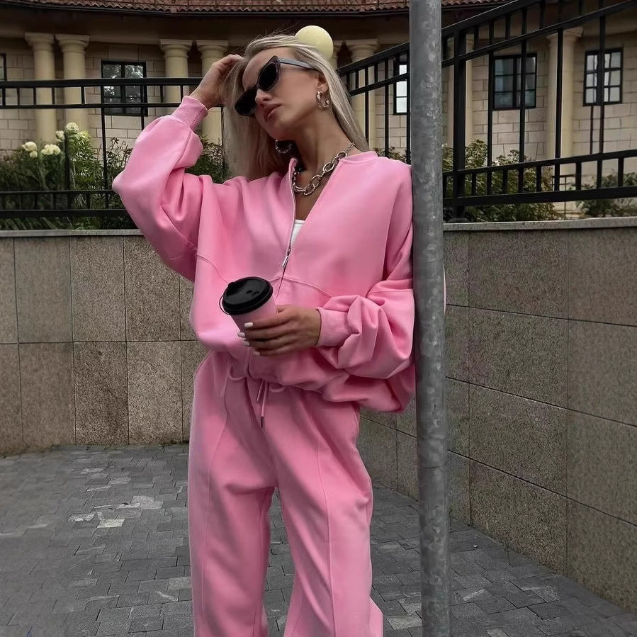 Damen nan cropped Hoodie mit halbem Reißverschluss und Highwaist Jogginghose R&B