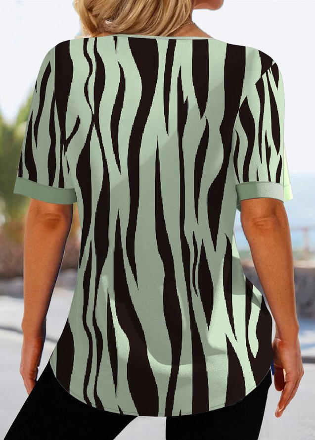 Damen modisches Kurzarmshirt mit modernem Zebrastreifen-Design R&B
