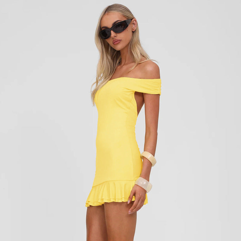 Damen Figurumspielendes Mini-Kleid mit schulterfreiem Design und raffinierten Rüschendetails R&B