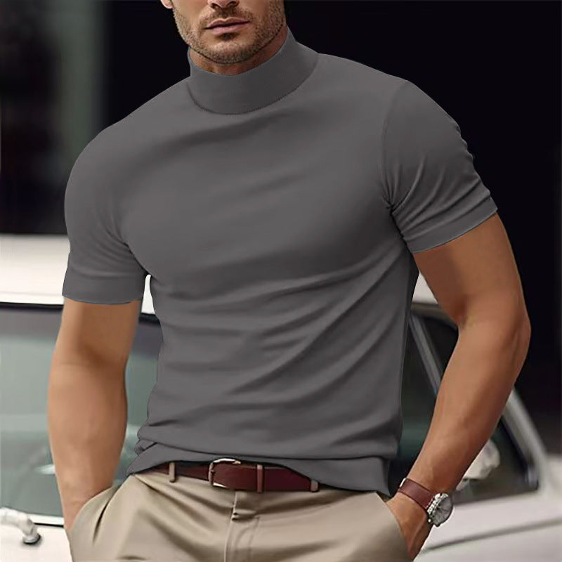 Herren Kurzarm Turtleneck T-Shirt R&B
