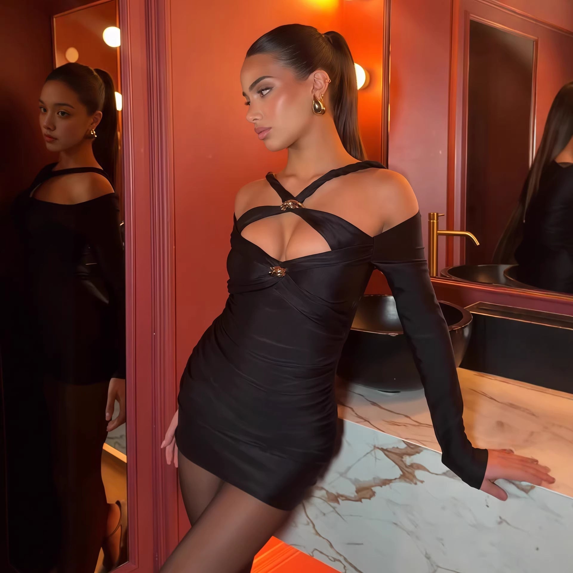 Damen Tailliertes Minikleid mit Off-Shoulder Design und stylischem Cut-Out R&B