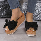 Damen Plattform-Sandalen mit modischem Leopardenmuster und eleganter Schleife R&B