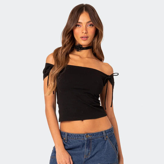 Damen Trägertop mit Off-Shoulder-Design und Bindegurten R&B