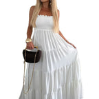 Damen Maxi-Kleid mit Smocked-Oberteil und voluminösen Rüschen R&B