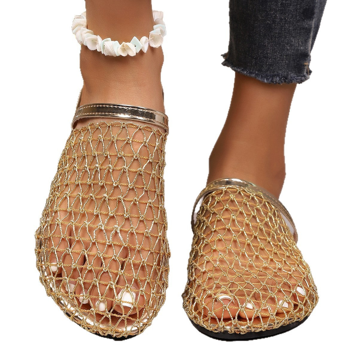Damen Offene Clogs mit netzartigem Design und modischem Korkrand R&B