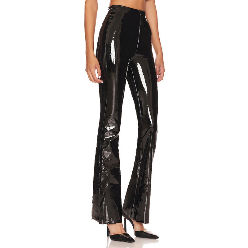 Damen Hochglänzende Flared-Leggings aus elastischem Material R&B