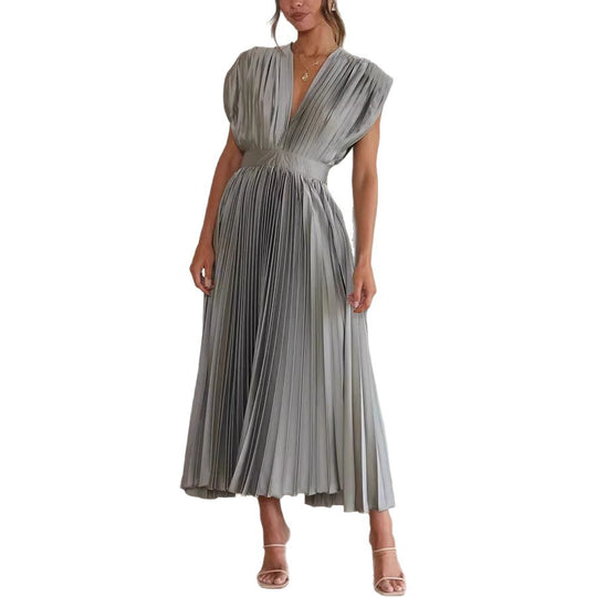 Damen Maxikleid mit Faltenwurf und tiefem V-Ausschnitt R&B
