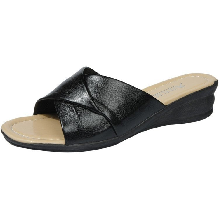 Damen nan komfortable Slipper-Pantolette mit gekreuzten Riemen und leichtem Keilabsatz R&B