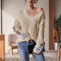 Damen Strickpullover mit verspielten Häkelakzenten und weitem Schnitt R&B