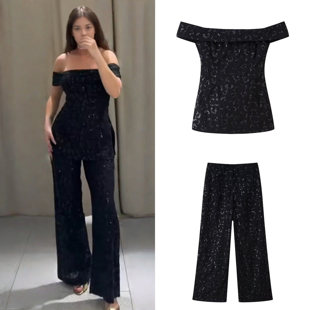 Damen elegante Palazzohose mit floraler Spitzenverzierung R&B