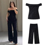 Damen elegante Palazzohose mit floraler Spitzenverzierung R&B