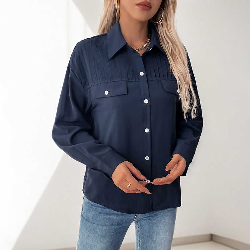 Damen elegante Bluse mit dekorativer Faltenstruktur R&B