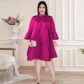 Damen elegantes Kleid mit hochgeschlossenem Kragen und weiterem Ärmel R&B