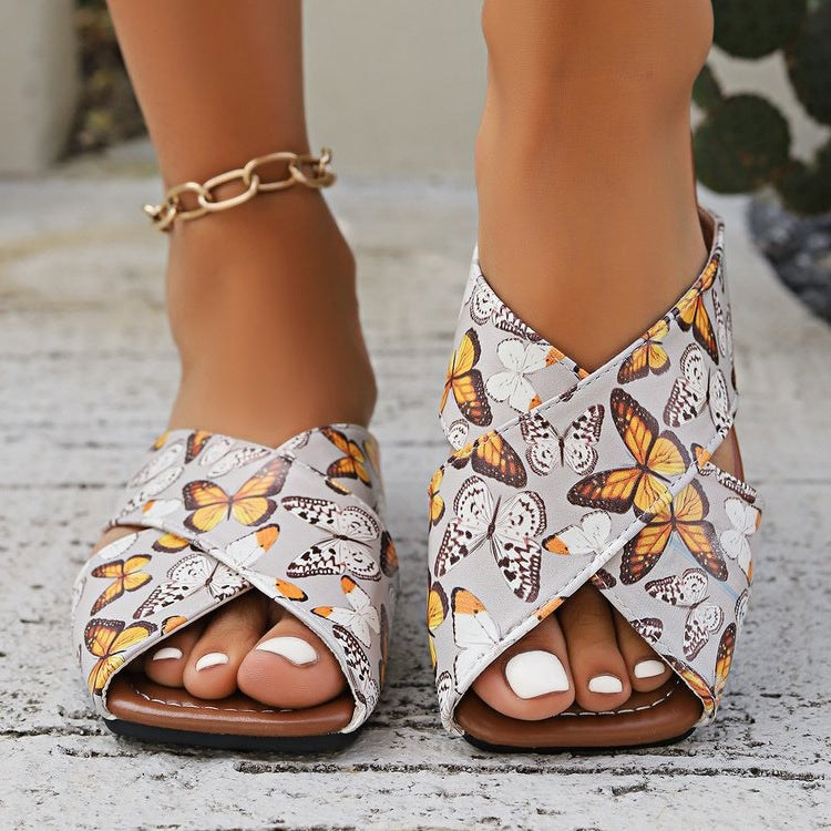 Damen Faltbare Sandalen mit floralem Muster R&B