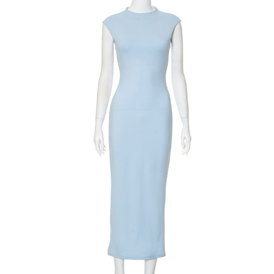 Damen figurbetontes Maxikleid mit elegantem Stehkragen R&B
