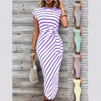 Damen Wickelkleid im modernen Streifenlook mit Taillenknoten R&B