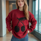 Damen Pullover mit verspieltem Kirschmotiv und weichem Strick R&B