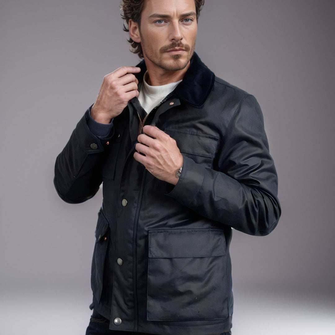 Herren funktionale Utility-Jacke mit warmem Fleece-Kragen und praktischen Taschen R&B