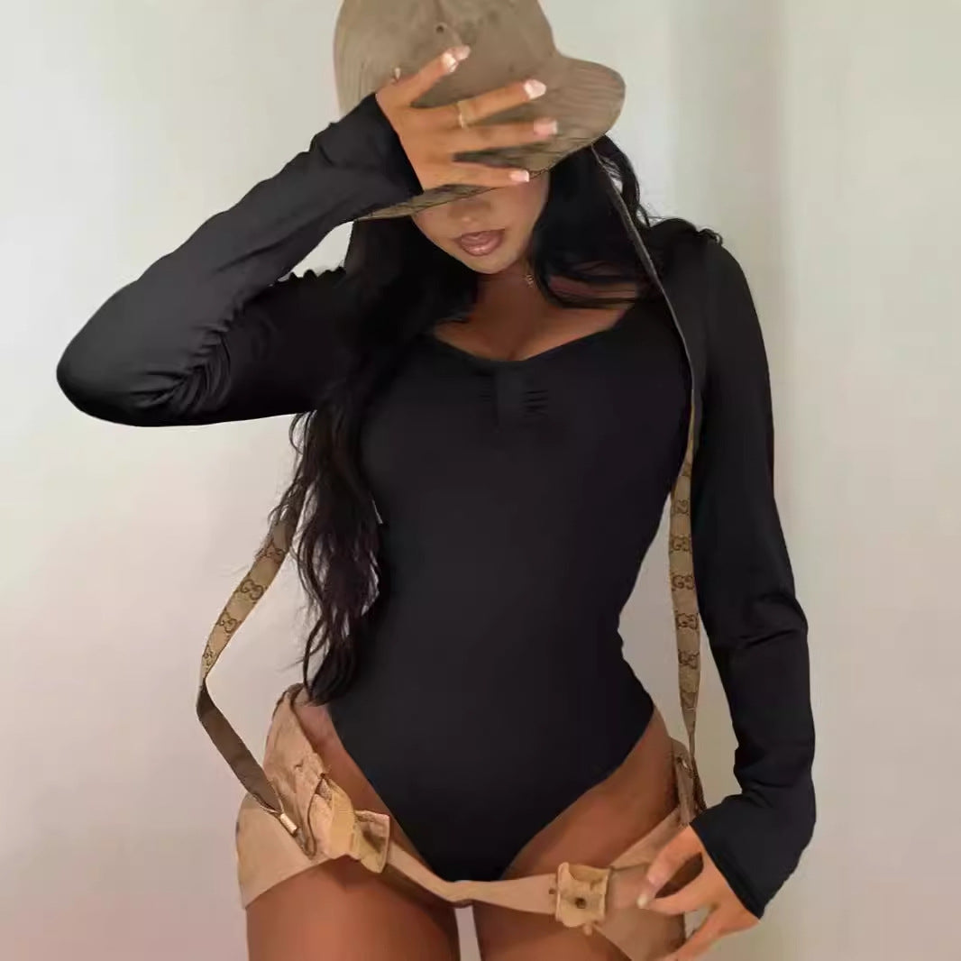 Damen Elegant geschnittener Langarm-Bodysuit mit Rüschendetails R&B