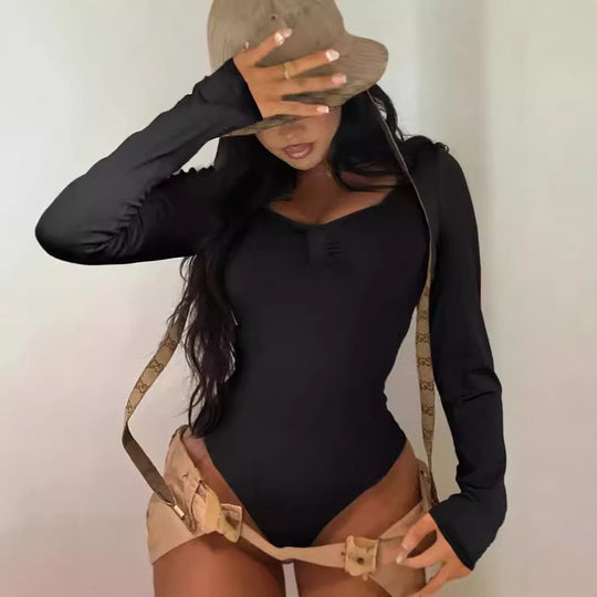 Damen Elegant geschnittener Langarm-Bodysuit mit Rüschendetails R&B