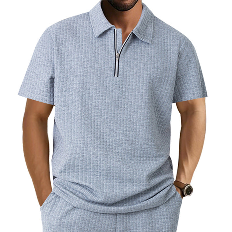 Herren Kurzarm Polo-Shirt mit strukturiertem Design und Reißverschluss R&B