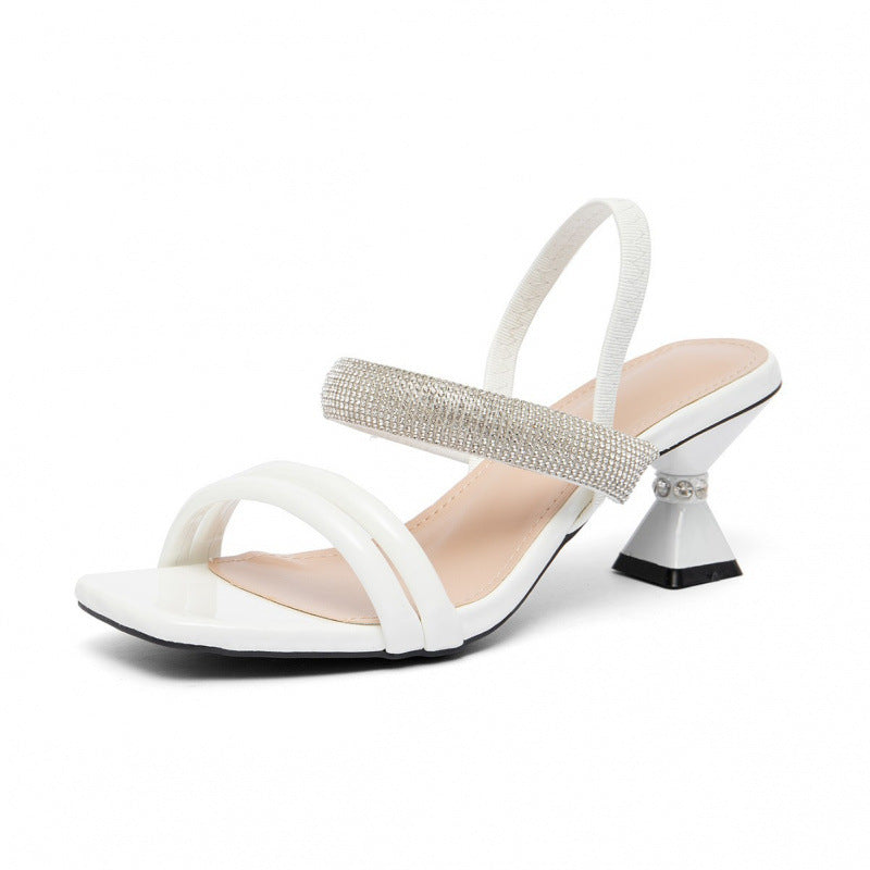 Damen Glamouröse Slingback-Sandalen mit funkelndem Strass und modischem Blockabsatz R&B