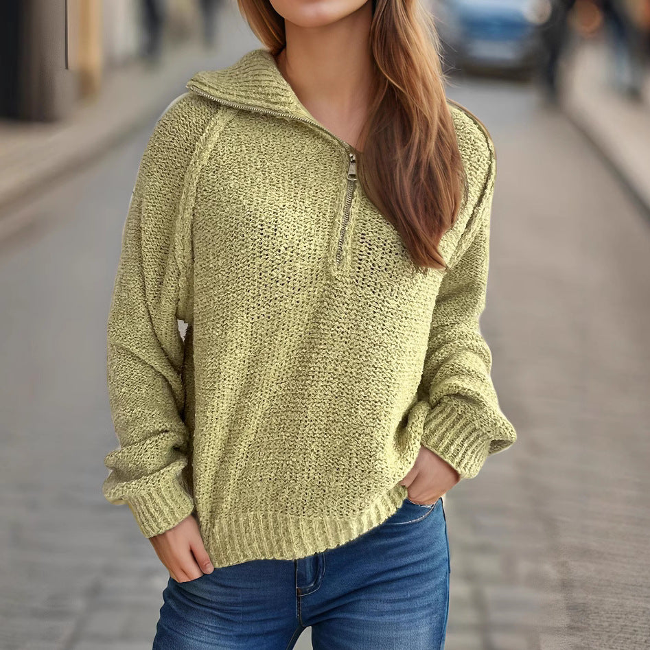 Damen lässiger Zip-Pullover mit oversized Schnitt und hohem Kragen R&B