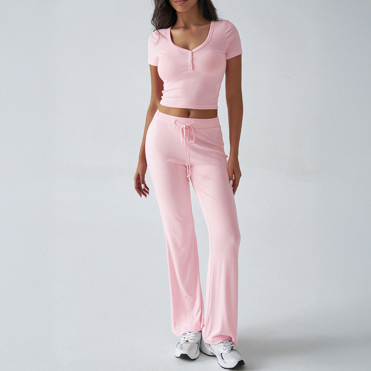 Damen Kombinations-Set mit cropped Oberteil und weiten Hosen R&B