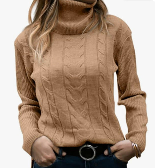 Damen Strickpullover mit Stehkragen und Zopfmuster R&B