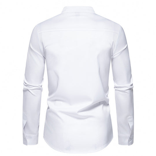 Herren modisches Designerhemd mit asymmetrischem Schnitt und innovativem Knopfdesign R&B