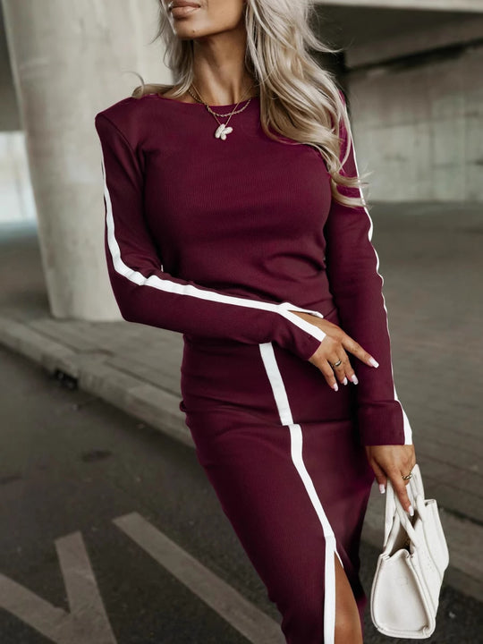 Damen Sportliches Langarm-Oberteil mit schmalem Rock und seitlichem Schlitz R&B