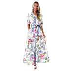Damen Maxikleid mit buntem floralem Druck und einem eleganten Gürtel R&B