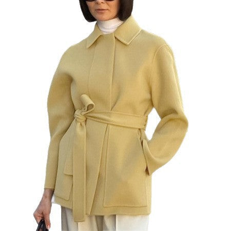 Damen Modische Oversized-Jacke mit Gürtel und hochgeschlossenem Kragen R&B