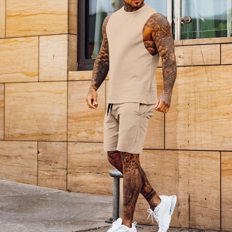 Herren sportliches Tanktop und Shorts-Set mit elastischem Bund R&B