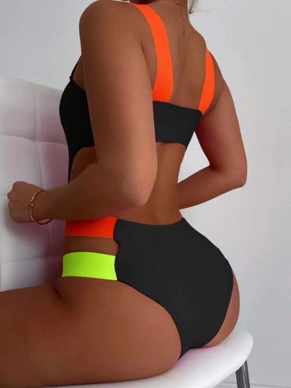 Damen Sportlicher Cut-Out Einteiler Badeanzug R&B