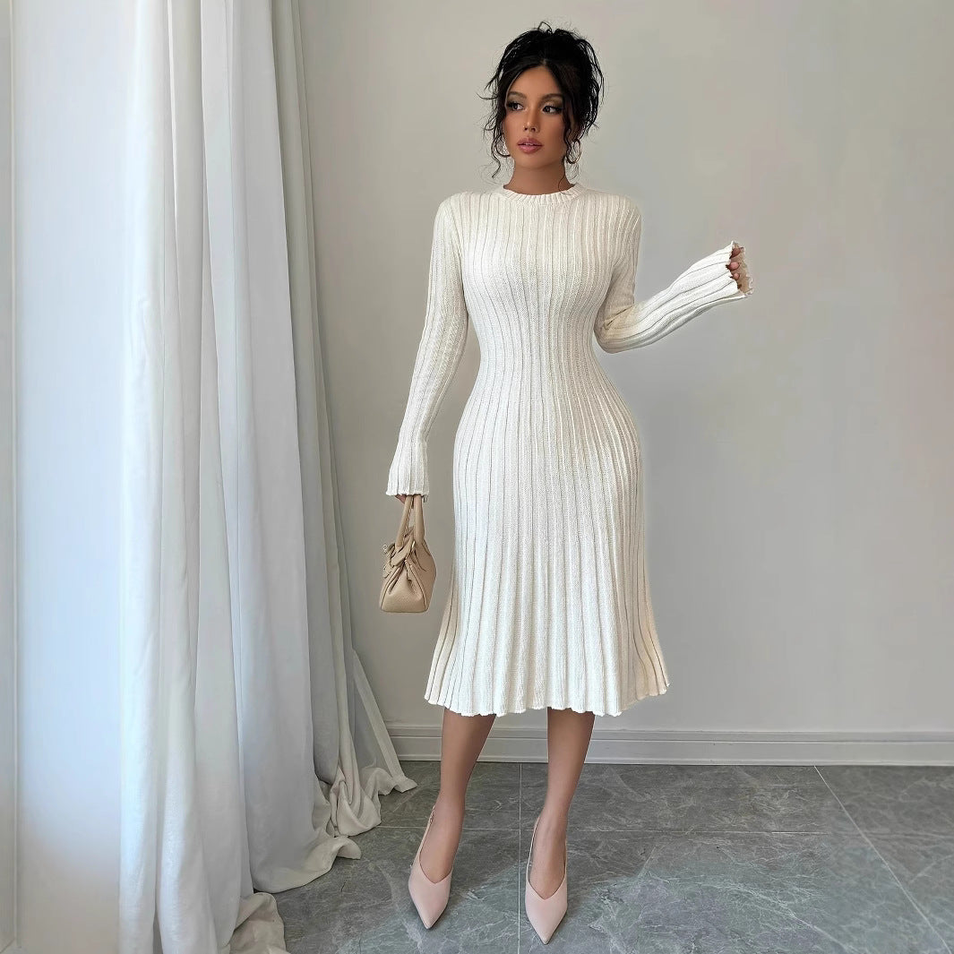 Damen strickendes Kleid mit asymmetrischem Saum und langen Ärmeln R&B