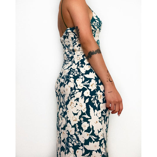 Damen Spaghettiträger Maxikleid mit floralem Design und hohem Schlitz R&B