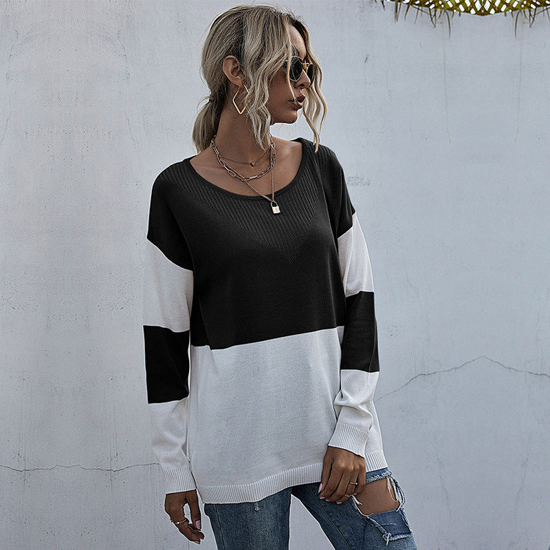Damen lässiger V-Pullover mit modischem Netzdesign R&B