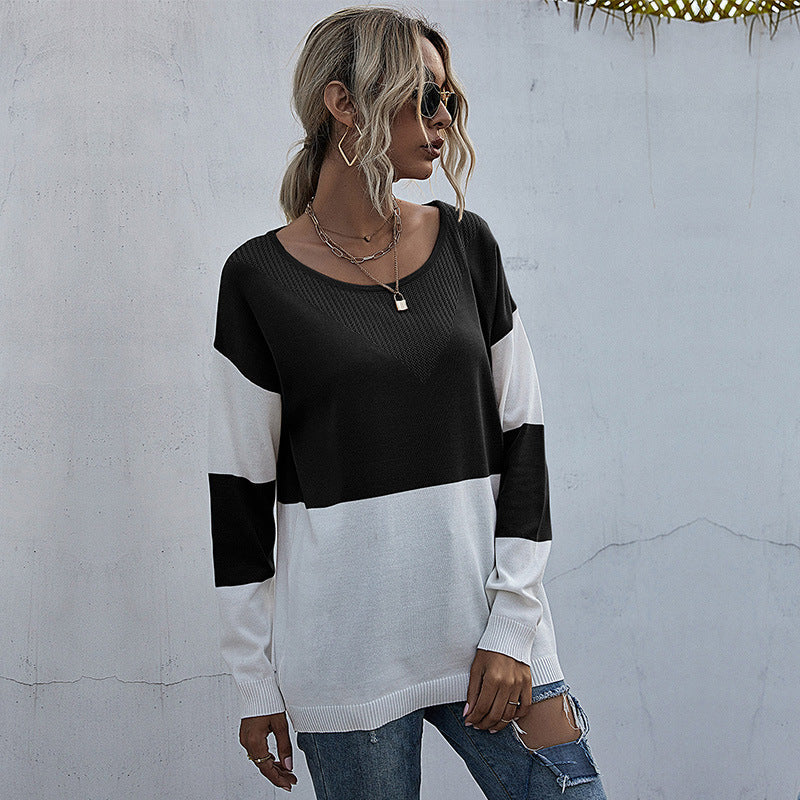 Damen lässiger V-Pullover mit modischem Netzdesign R&B