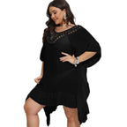 Damen luftiger Strandponcho mit gehäkeltem Ausschnitt R&B