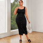 Damen figurbetontes Midikleid mit Knopfleiste und Schlitzdetail R&B
