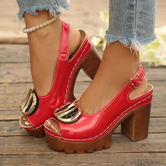 Damen Plateau-Sandalen mit Dekorativem Riemendesign und Eleganten Akzenten R&B