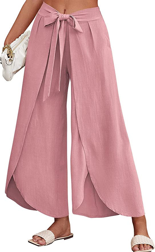 Damen Weite Sommerhose aus leichtem, atmungsaktivem Stoff mit Bindegürtel R&B