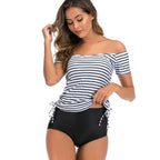 Damen Off-Shoulder Badeoberteil mit hohem Bund R&B