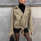 Damen lässige Utility-Jacke im Oversized-Schnitt mit taillierbarem Gürtel und praktischen Taschen R&B