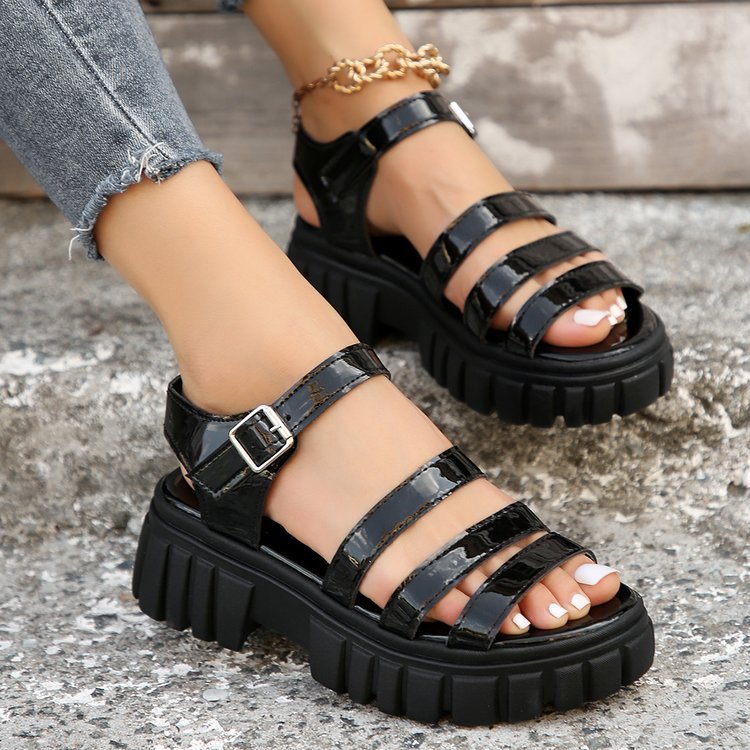 Damen trendige Sandalen mit robustem Blockabsatz und elegantem Riemen-Design R&B