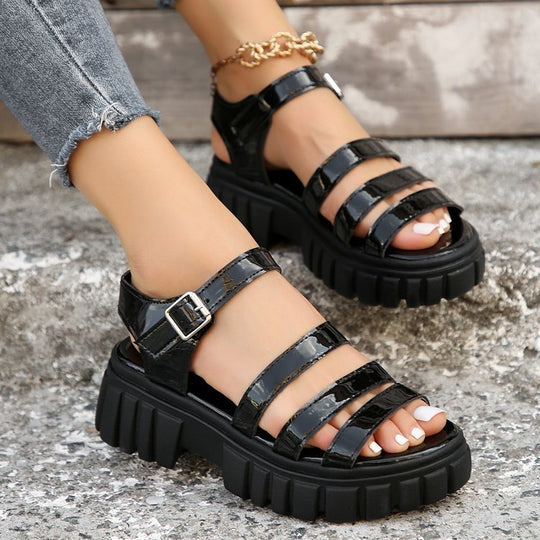 Damen trendige Sandalen mit robustem Blockabsatz und elegantem Riemen-Design R&B