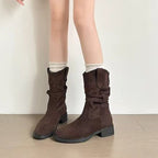Damen Stiefeletten mit lässigem Falten-Design und komfortablem Blockabsatz