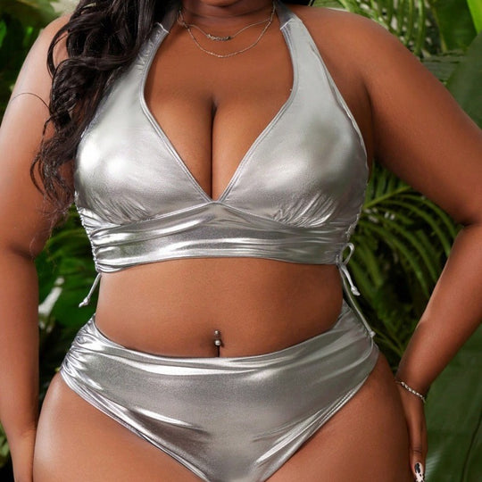 Damen Metallic Bikini mit hochgeschnittenem Höschen R&B